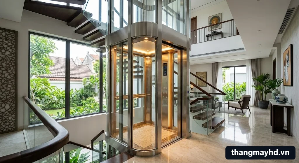 Toàn cảnh dự án thi công thang máy nhà 4 tầng hiện đại và sang trọng.